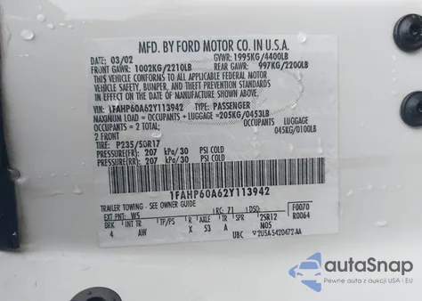 2002 Ford Thunderbird из США, поврежденный, VIN 1FAHP60A62Y113942